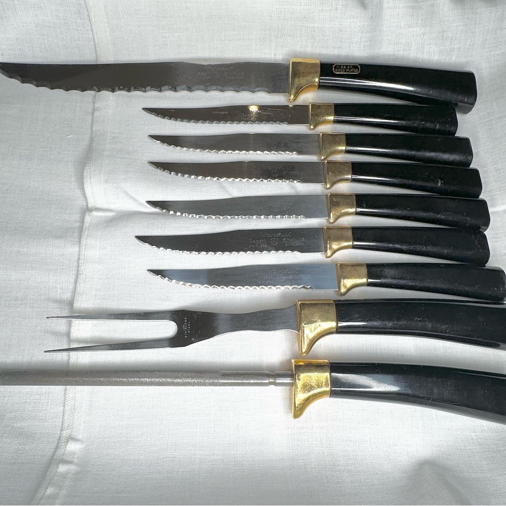 Vintage 24kt Black and Gold Knife Set